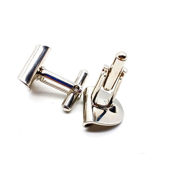 Vintage Black Crystal Silver Tone Cuff Links, Mod Mid Century Rolled Oval, Dappe - Picture 2 of 2